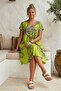 Pistachio Green V-Neck Short Sleeve Patterned Casual Viscose Woven Dress 113 64 - 6