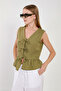 Women's Tie-Up Ruffle Vest - Khaki - 2