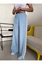 Blue and White Striped Elastic Waist Trousers