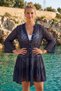 Navy Blue High Neck Flounce Sleeve Buttoned Skirt Ruffled Lace Casual Woven Beach Dress 105 60 - 5