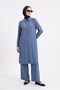 Buttoned Shirt Collar Pants Hijab Double Suit Indigo 26Yt6186