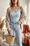 Women's Ice Blue Color Square Collar Lined Sleeveless Viscose Elastane Blouse - 4