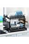 2-Tier Large Dish Drying Rack with Drainboard, Cup Hooks & Utensil Holder – Rustproof Kitchen Drainer for Plates, Bowls, Glasses & Cutting Board - 2