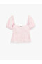 Slim Fit Short Balloon Sleeve Sweetheart Neck Crop Blouse - 3