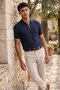 Men's Regular Striped Navy Blue Short Sleeve Polo Collar t Shirt - 4