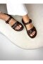 Women's Brown Knitted Strap Flat Sandals - 2