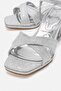 Women's Cross Galvanized Heeled Sandals; Silver Glitter - 3