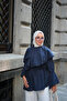 Women's Ankle Elastic Detailed Tunic with Shoulder Cape Navy Blue - 2