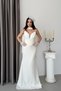 White Strapless Lace Corset Detailed Fish Model Evening Dress with Scarf