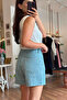 Light Blue High Waist Sequined Denim Shorts - 4