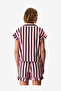 Women Lily Striped Short Sleeve Shirt Shorts Brown Set - 4