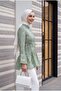 Hakim Yaka Front Buttoned Lined Ruffled Polyviscon Tunic - Water Green