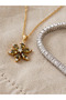 Stainless Steel Lotus Flower Necklace and Crystal Stone Waterway Bracelet Jewelry Set Gold Color Women's Combination - 3