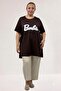 68509 Large Size Front Printed Ribbed Thin Modal T-Shirt - Coffee