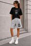 Unisex Oversize Printed T-Shirt Gray Shorts 2-Piece Set Cotton Comfortable Cut Casual Sports Combination Kelebek - 2