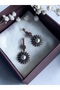 Zircon Stone Flower Figure Pearl Earrings - 2