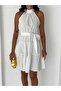 Women's Halter Neck Belted Layered Ruffle Flared Summer Mini Dress - 3