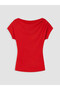 Red Boat Neck Gathered Blouse - 3