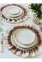 2 Pieces of Raw Linen Fisto Ruffle Detailed American Tablecloth - 4