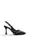 Women's Stiletto Polka Dot Black Satin Pointed Toe Medium Heel F6183
