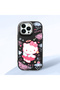 iPhone 12 Pro Compatible Case with Camera Protector Black Silicone Couple Phone Case with Kitty Pattern