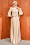 Beige Stone Embroidered Bustier Evening Dress - 3
