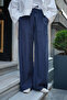 Women's Double Pocket Elastic Waist Modal Pants with Lace Detail Navy Blue - 2