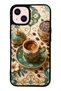 iPhone 13 Glossy Phone Case with Turquoise Ottoman Coffee Design