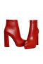 Red Leather Platform High Heeled Women's Boots - 3
