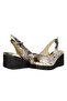 Gold Snake Print Leather Women's Wedge Heel Sandals - 3