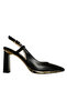 Black Leather Women's Heeled Shoes - 2