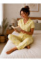 Women'S/Kids' Lemon Patterned Yellow Pajama Set - Short Sleeve Buttoned Striped Pajama Set - 5
