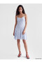 Blue Rope Strap Waist-Slit Lace Mini Dress