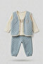 Baby Boy Double Teddy Bear Embroidered Blue Quilted Vest 3-Piece Set Top and Bottom Set