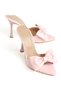 Zri̇n-49 Exclusive Pink Patent Leather Bow Detailed 11 cm Heeled Women's Slippers - 3