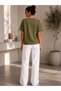 Set of 3 Women's Khaki-White-Navy Blue Basic T-Shirts - Crew Neck Cotton T-Shirt - 3