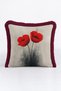 Floral Design Poppy Motif Fringed Pillowcase-Artistic Floral Burgundy Tassel Throw Pillow Cover - 2