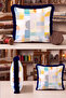 Geometric Abstract Patterned Fringed Pillow Cover - Color Block Bohemian Navy Blue Tassel Throw Pillow Cover