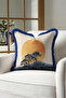 Landscape Nature Sunset Silhouette Fringed Pillowcase - Mountain Cream Navy Blue Tasseled Throw Pillow Cover - 7