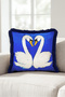 Blue Swan Figured Fringed Pillowcase-Romantic Animal Cobalt Blue Navy Blue Tasseled Throw Pillow Cover - 3