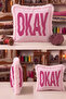 Okay Decorative Texted Fringed Pillowcase - Retro Slogan Fuchsia Cream Tassel Throw Pillow Cover - 2