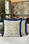 Floral Botanical Elegant Fringed Pillowcase - Floral Spring Cream Navy Blue Tassel Throw Pillow Cover - 4