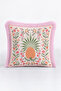 Floral Tropical Palm Pattern Fringe Pillowcase - Botanical Green Pink Tassel Throw Pillow Cover