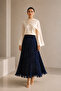 Polka Dot Pleated Navy Blue Skirt with Elastic Waist 0242 - 2