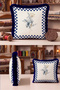 Floral Design Stylish Checkered Framed Fringed Pillow Cover - Navy Blue Tassel Throw Pillow Cover - 6
