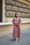 Women's Half Buttoned Mixed Pattern Spacious Dress Cherry Rotten - 2