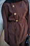 Women's Three-Brooch Detailed Hidden Buttoned Waist-Tie Suit Brown - 5