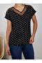 Women's Short Sleeve V-Neck Polka Dot Crepe Blouse - 7