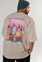 Prague Czech Beige Oversize Country City Back Printed Unisex T-Shirt 100% Cotton Premium - 7