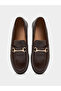 Brown Croc Textured Bit Loafers - 5